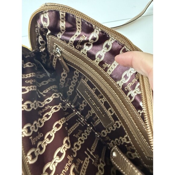 TIGNANELLO Metallic Leather Crossbody Bag bronze gold multi pouch - Picture 3 of 16